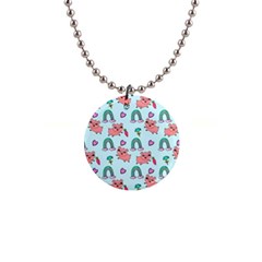 Pigs Pattern Art Design Drawing Sketch Wallpaper 1  Button Necklace by pakminggu