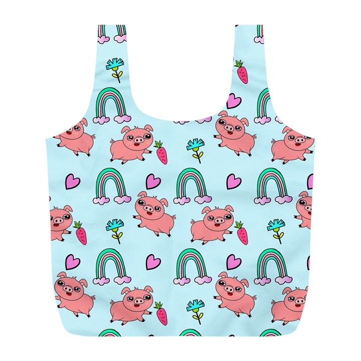 Pigs Pattern Art Design Drawing Sketch Wallpaper Full Print Recycle Bag (L)