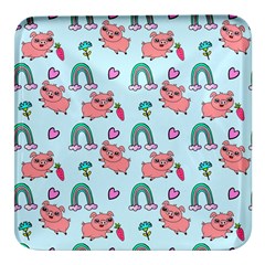 Pigs Pattern Art Design Drawing Sketch Wallpaper Square Glass Fridge Magnet (4 Pack)