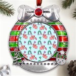 Pigs Pattern Art Design Drawing Sketch Wallpaper Metal X Mas Ribbon With Red Crystal Round Ornament Front