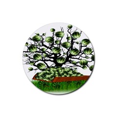 Watermelon Tree Abstraction On Watermelon Abundance Rubber Round Coaster (4 Pack) by pakminggu