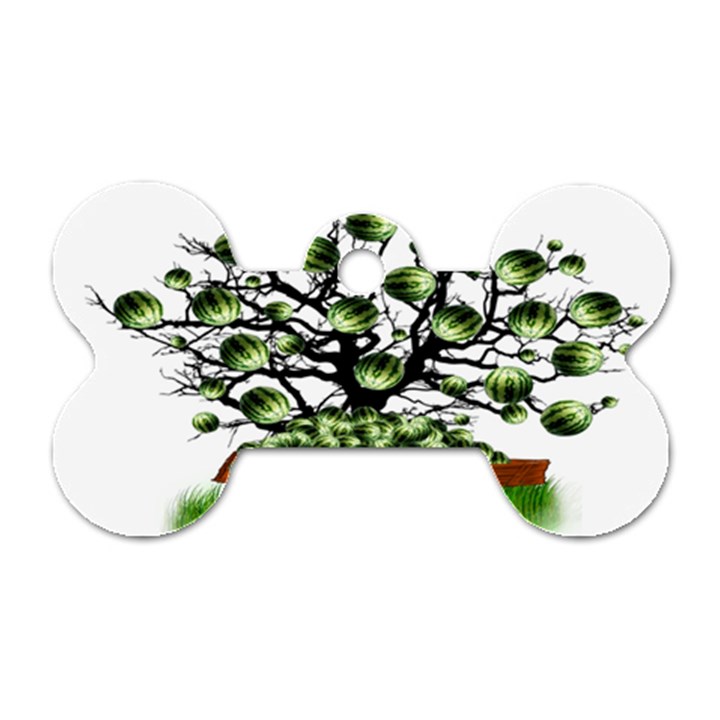 Watermelon Tree Abstraction On Watermelon Abundance Dog Tag Bone (Two Sides)