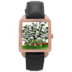 Watermelon Tree Abstraction On Watermelon Abundance Rose Gold Leather Watch  by pakminggu