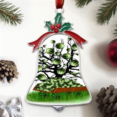 Watermelon Tree Abstraction On Watermelon Abundance Metal Holly Leaf Bell Ornament