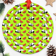 Watermelon Panda Background Wallpaper Ornament (round Filigree) by pakminggu