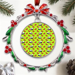 Watermelon Panda Background Wallpaper Metal X mas Wreath Ribbon Ornament