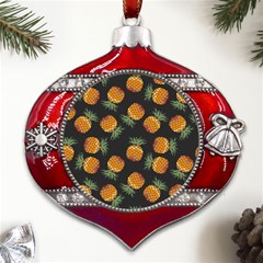 Pineapple Background Pineapple Pattern Metal Snowflake And Bell Red Ornament by pakminggu