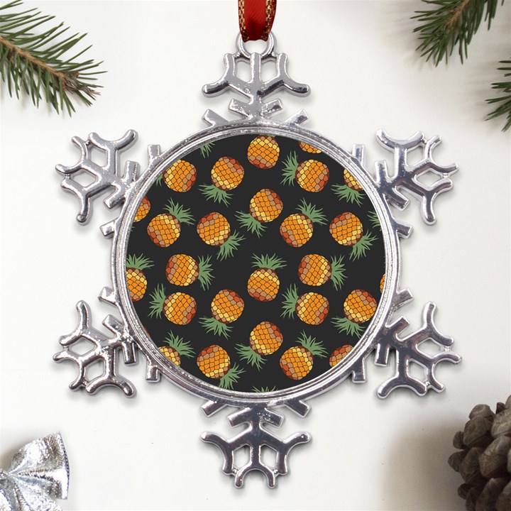 Pineapple Background Pineapple Pattern Metal Large Snowflake Ornament