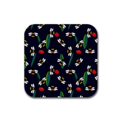 Art Floral Design Pattern Floral Pattern Rubber Square Coaster (4 Pack) by pakminggu