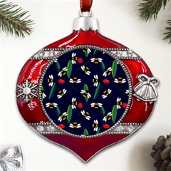 Art Floral Design Pattern Floral Pattern Metal Snowflake And Bell Red Ornament