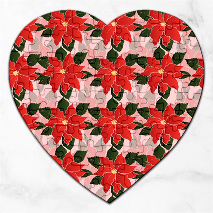 Poinsettia Pattern Seamless Pattern Christmas Xmas Jigsaw Puzzle (Heart)