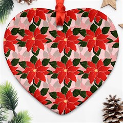 Poinsettia Pattern Seamless Pattern Christmas Xmas Heart Ornament (two Sides) by pakminggu