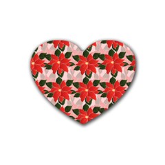 Poinsettia Pattern Seamless Pattern Christmas Xmas Rubber Heart Coaster (4 Pack) by pakminggu