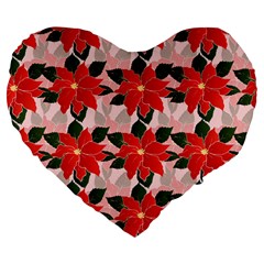 Poinsettia Pattern Seamless Pattern Christmas Xmas Large 19  Premium Flano Heart Shape Cushions by pakminggu