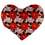 Poinsettia Pattern Seamless Pattern Christmas Xmas Large 19  Premium Flano Heart Shape Cushions Back