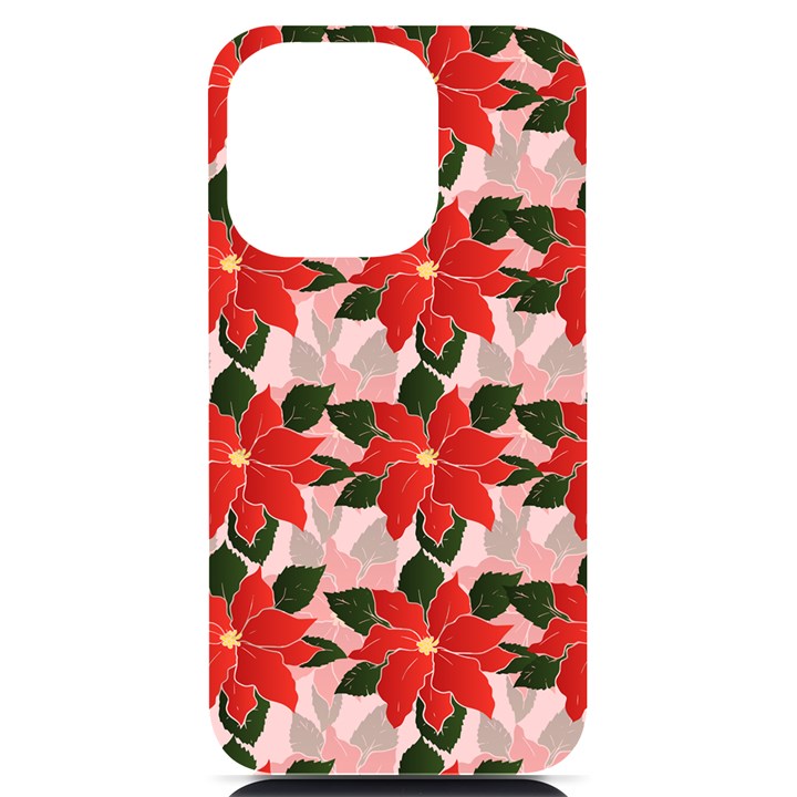 Poinsettia Pattern Seamless Pattern Christmas Xmas iPhone 14 Pro Black UV Print Case