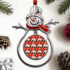 Poinsettia Pattern Seamless Pattern Christmas Xmas Metal Snowman Ornament by pakminggu