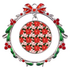 Poinsettia Pattern Seamless Pattern Christmas Xmas Metal X mas Wreath Ribbon Ornament by pakminggu