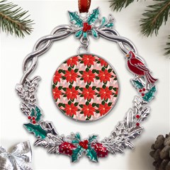 Poinsettia Pattern Seamless Pattern Christmas Xmas Metal X mas Wreath Holly Leaf Ornament by pakminggu