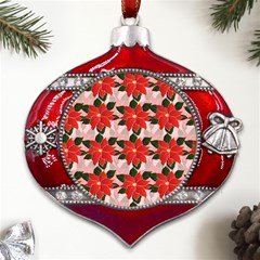 Poinsettia Pattern Seamless Pattern Christmas Xmas Metal Snowflake And Bell Red Ornament