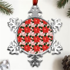 Poinsettia Pattern Seamless Pattern Christmas Xmas Metal Small Snowflake Ornament by pakminggu