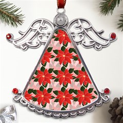 Poinsettia Pattern Seamless Pattern Christmas Xmas Metal Angel With Crystal Ornament by pakminggu