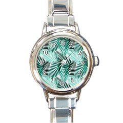 Background Pattern Texture Leaves Design Wallpaper Round Italian Charm Watch by pakminggu