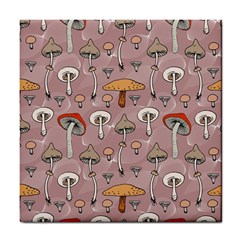 Mushrooms Autumn Fall Pattern Seamless Decorative Tile Coaster by pakminggu