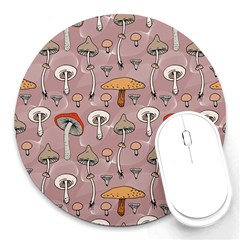 Mushrooms Autumn Fall Pattern Seamless Decorative Round Mousepad by pakminggu