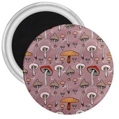 Mushrooms Autumn Fall Pattern Seamless Decorative 3  Magnets by pakminggu