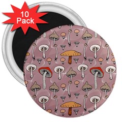 Mushrooms Autumn Fall Pattern Seamless Decorative 3  Magnets (10 Pack)  by pakminggu