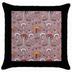 Mushrooms Autumn Fall Pattern Seamless Decorative Throw Pillow Case (black) by pakminggu