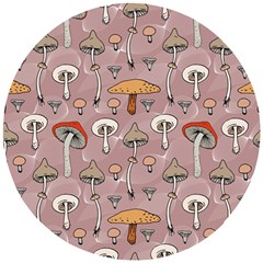 Mushrooms Autumn Fall Pattern Seamless Decorative Wooden Puzzle Round by pakminggu