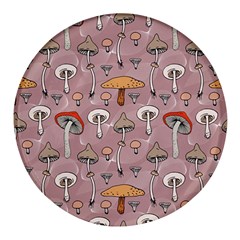 Mushrooms Autumn Fall Pattern Seamless Decorative Round Glass Fridge Magnet (4 Pack) by pakminggu