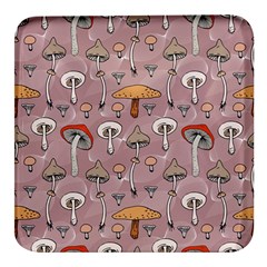 Mushrooms Autumn Fall Pattern Seamless Decorative Square Glass Fridge Magnet (4 Pack)