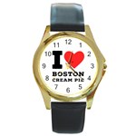 I love Boston cream pie Round Gold Metal Watch Front