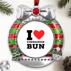 I Love Cinnamon Bun Metal X mas Ribbon With Red Crystal Round Ornament