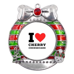 I Love Cherry Cheesecake Metal X mas Ribbon With Red Crystal Round Ornament by ilovewhateva