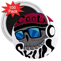 Cool Skull 3  Magnets (100 Pack) by pakminggu