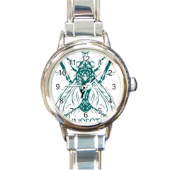 Green Insect Bee Illustration Round Italian Charm Watch by pakminggu