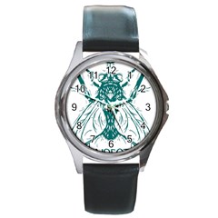 Green Insect Bee Illustration Round Metal Watch by pakminggu