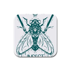 Green Insect Bee Illustration Rubber Square Coaster (4 Pack) by pakminggu