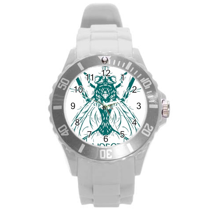 Green Insect Bee Illustration Round Plastic Sport Watch (L)