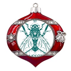 Green Insect Bee Illustration Metal Snowflake And Bell Red Ornament by pakminggu