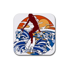 Beach Illustration Summer Beach Surf Waves Rubber Coaster (square) by pakminggu