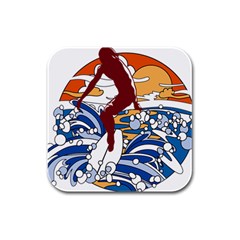 Beach Illustration Summer Beach Surf Waves Rubber Square Coaster (4 Pack) by pakminggu