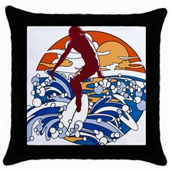 Beach Illustration Summer Beach Surf Waves Throw Pillow Case (black) by pakminggu