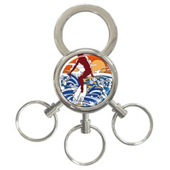 Beach Illustration Summer Beach Surf Waves 3-ring Key Chain by pakminggu