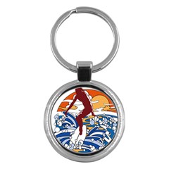 Beach Illustration Summer Beach Surf Waves Key Chain (round) by pakminggu