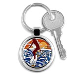 Beach Illustration Summer Beach Surf Waves Key Chain (Round) Front